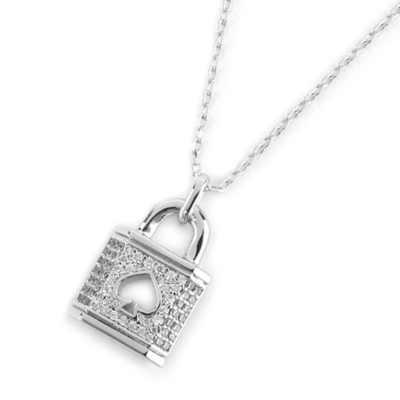 Kate Spade Lock and Spade Necklace Silver - Picture 1 of 7
